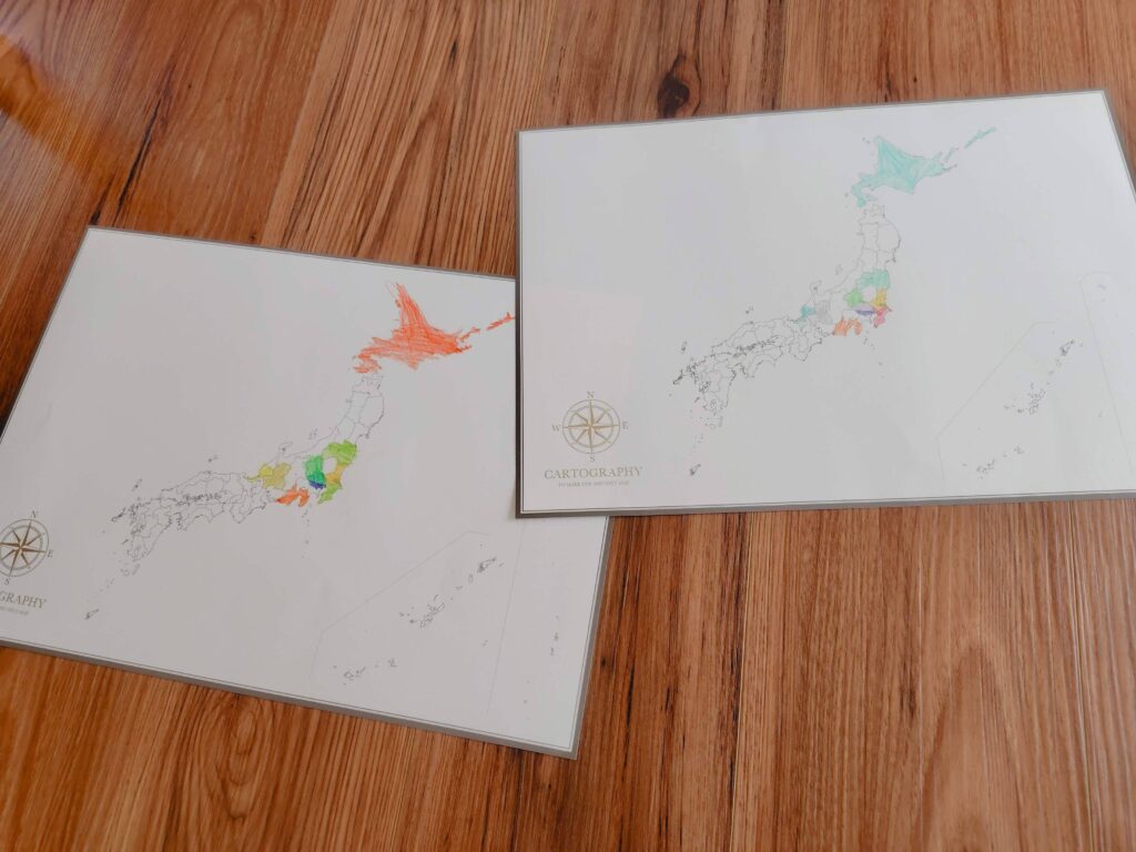 白地図に訪れたことのある都道府県の色を塗っていく